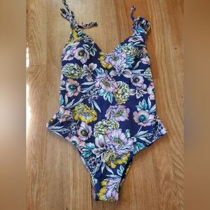 Jessica Simpson All Over Floral Print Navy Blue Bathingsuit Size Medium
